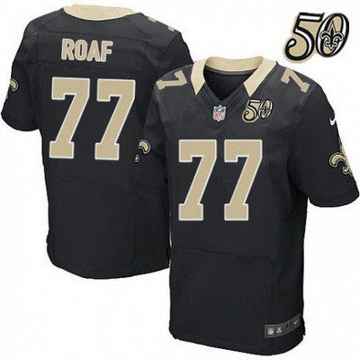 Mens New Orleans Saints 77 Willie Roaf Black 50th Season Patch Stitched Nfl Nike Elite Jersey