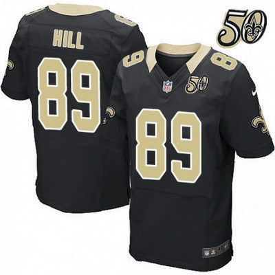 Mens New Orleans Saints 89 Josh Hill Black 50th Season Patch Stitched Nfl Nike Elite Jersey