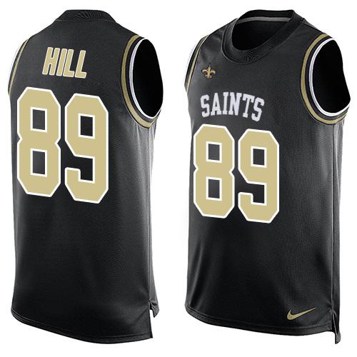 Mens New Orleans Saints 89 Josh Hill Black Hot Pressing Player Name Number Nike Nfl Tank Top Jersey