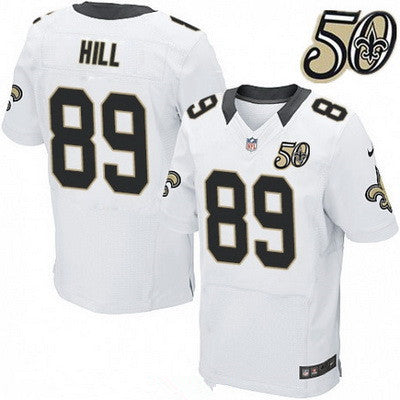 Mens New Orleans Saints 89 Josh Hill White 50th Season Patch Stitched Nfl Nike Elite Jersey