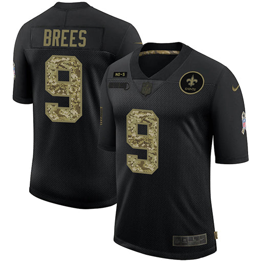 Mens New Orleans Saints 9 Drew Brees 2020 Black Camo Salute To Service Limited Stitched Nfl Jersey