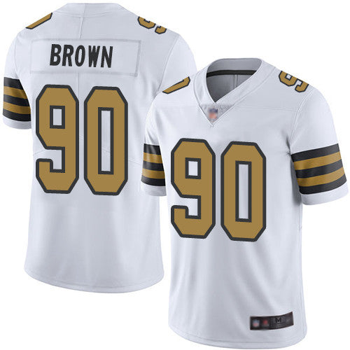 Mens New Orleans Saints 90 Malcom Brown White Mens Stitched Football Limited Rush Jersey