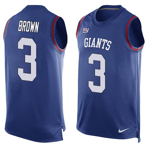 Mens New York Giants 3 Josh Brown Royal Blue Hot Pressing Player Name Number Nike Nfl Tank Top Jersey