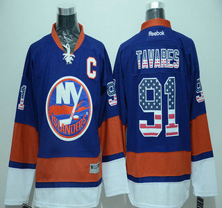 Mens New York Islanders 91 John Tavares Light Blue Usa Flag Hockey Jersey