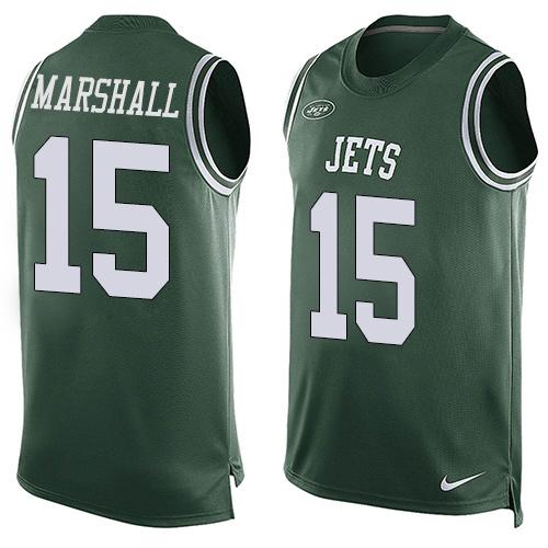Mens New York Jets 15 Brandon Marshall Green Hot Pressing Player Name Number Nike Nfl Tank Top Jersey