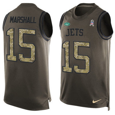Mens New York Jets 15 Brandon Marshall Green Salute To Service Hot Pressing Player Name Number Nike Nfl Tank Top Jersey
