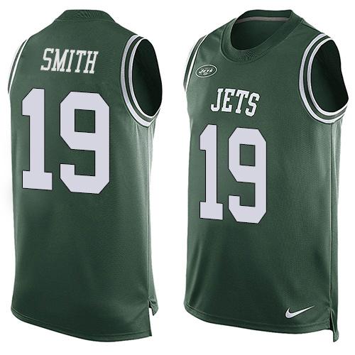 Mens New York Jets 19 Devin Smith Green Hot Pressing Player Name Number Nike Nfl Tank Top Jersey