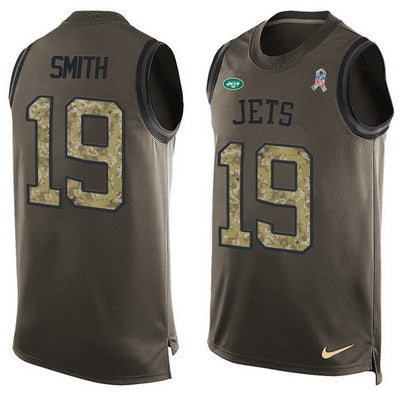 Mens New York Jets 19 Devin Smith Green Salute To Service Hot Pressing Player Name Number Nike Nfl Tank Top Jersey
