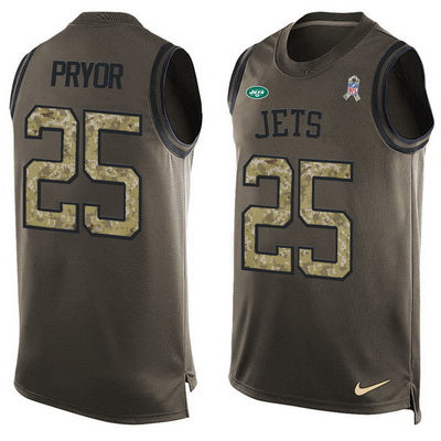 Mens New York Jets 25 Calvin Pryor Green Salute To Service Hot Pressing Player Name Number Nike Nfl Tank Top Jersey