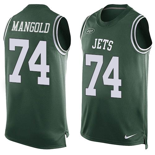 Mens New York Jets 74 Nick Mangold Green Hot Pressing Player Name Number Nike Nfl Tank Top Jersey