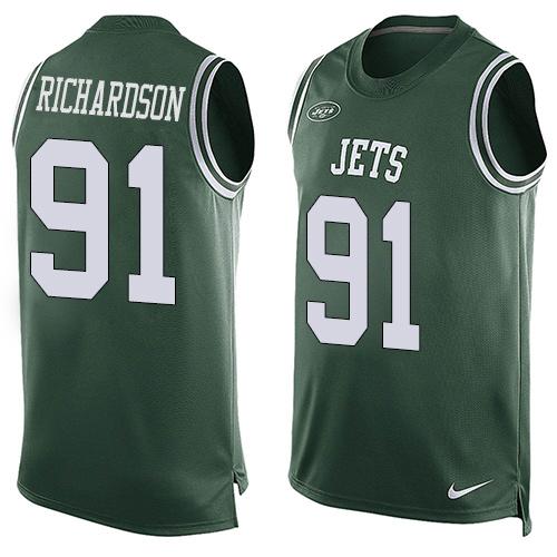 Mens New York Jets 91 Sheldon Richardson Green Hot Pressing Player Name Number Nike Nfl Tank Top Jersey