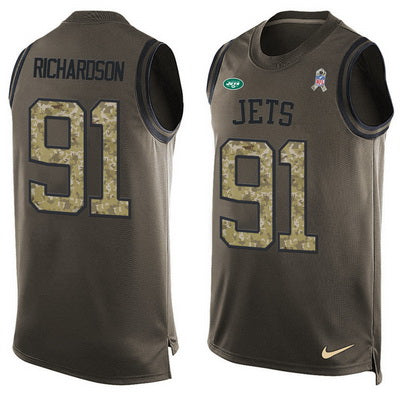 Mens New York Jets 91 Sheldon Richardson Green Salute To Service Hot Pressing Player Name Number Nike Nfl Tank Top Jersey