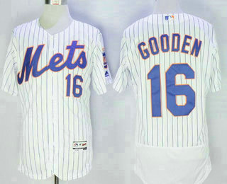 Mens New York Mets 16 Dwight Gooden Retired White Pinstirpe Stitched Mlb 2016 Majestic Flex Base Jersey