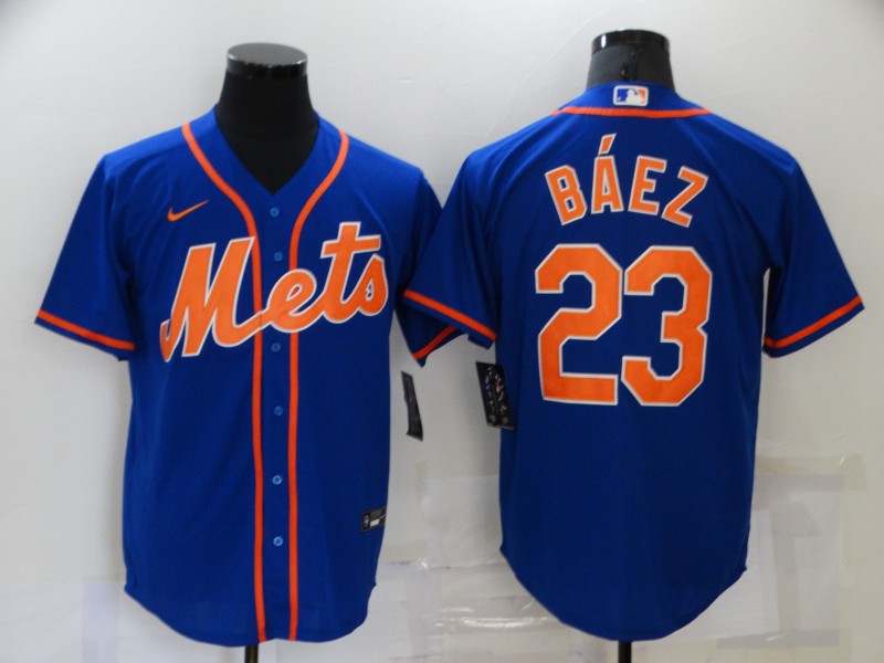 Mens New York Mets 23 Javier Baez Blue Stitched Mlb Cool Base Nike Jersey
