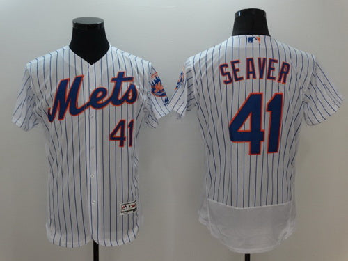 Mens New York Mets 41 Tom Seaver Retired White Pinstripe 2016 Flexbase Majestic Baseball Jersey