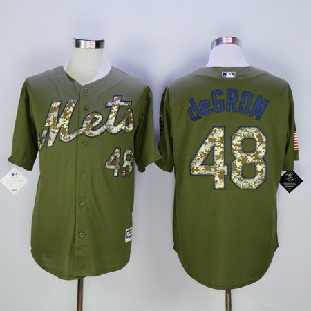 Mens New York Mets 48 Jacob Degrom Green Salute To Service Cool Base Baseball Jersey