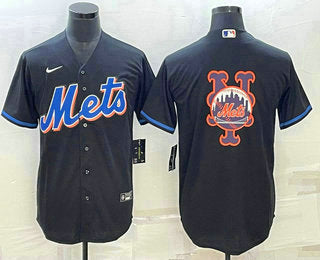 Mens New York Mets Big Logo Black Stitched Mlb Cool Base Nike Jerseys