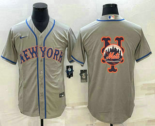 Mens New York Mets Big Logo Grey Cool Base Stitched Baseball Jerseys
