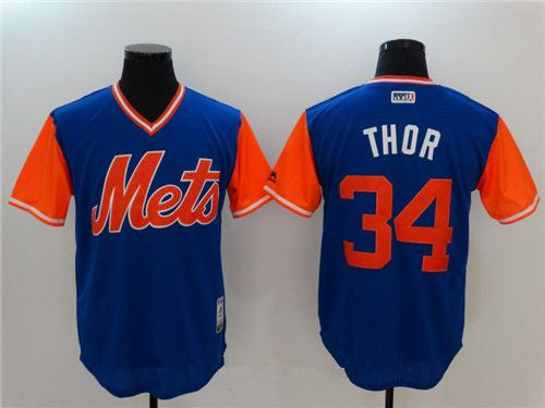 Mens New York Mets Noah Syndergaard Thor Majestic Navy 2017 Little League World Series Players Weekend Stitched Nickname Jersey