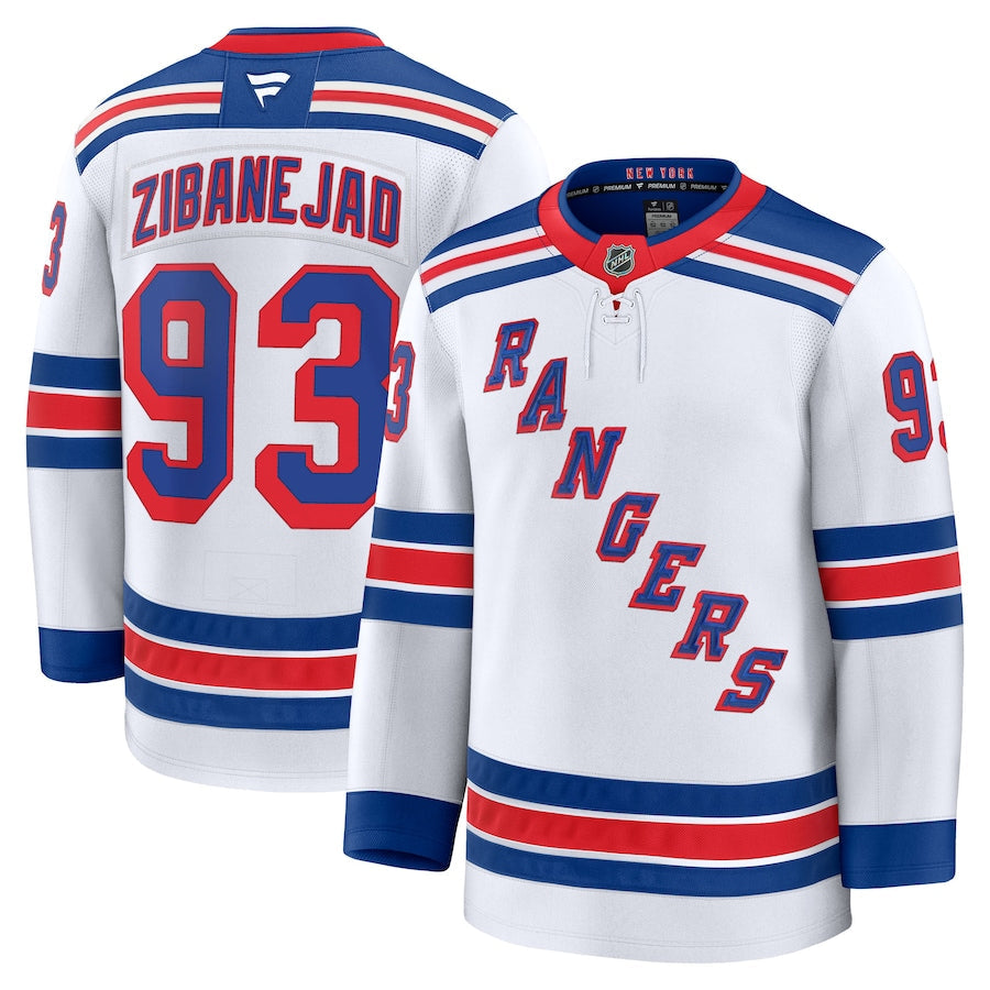 Men's New York Rangers #93 Mika Zibanejad Away Premium Jersey White