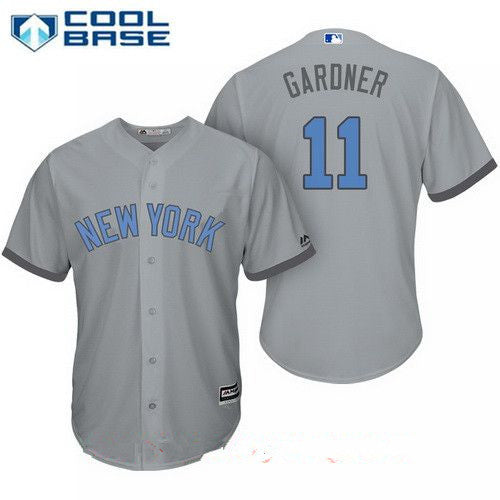 Mens New York Yankees 11 Brett Gardner Gray With Baby Blue Fathers Day Stitched Mlb Majestic Cool Base Jersey
