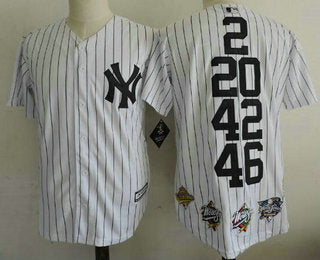 Mens New York Yankees 2 20 42 46 White Home Cool Base Cooperstown Collection Commemorative Jersey With 5 World Series Champions Patches