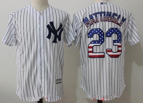 Mens New York Yankees 23 Don Mattingly White Usa Flag Fashion Stitched Mlb Majestic Cool Base Jersey