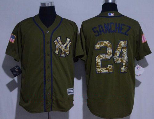 Mens New York Yankees 24 Gary Sanchez Green Salute To Service Stitched Mlb Majestic Cool Base Jersey