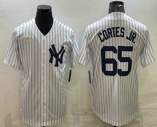 Mens New York Yankees 65 Nestor Cortes Jr White Pinstripe Stitched Mlb Cool Base Nike Jersey