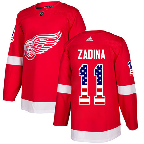 Mens Nhl Detroit Red 11 Filip Zadina Authentic Adidas Usa Flag Fashion Red Jersey