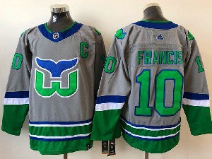 Mens Nhl Hartford Whalers 10 Francis Gray 2021 Reverse Retro Alternate Adidas Jersey