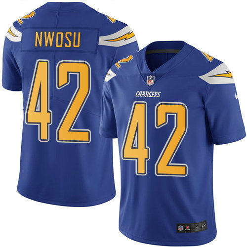 Mens Nike Los Angeles Chargers 42 Uchenna Nwosu Electric Blue Stitched Nfl Limited Rush Jersey