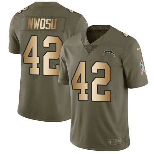Mens Nike Los Angeles Chargers 42 Uchenna Nwosu Olive Gold Stitched Nfl Limited 2017 Salute To Service Jersey