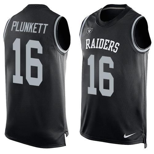 Mens Oakland Raiders 16 Jim Plunkett Nike Black Printed Player Name Number Tank Top
