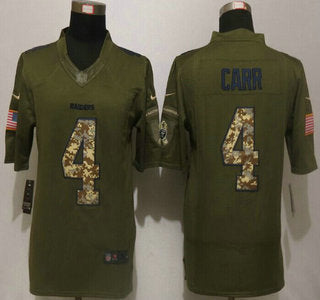 Mens Oakland Raiders 4 Derek Carr Green Salute To Service 2015 Nfl Nike Limited Jersey