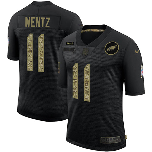 Mens Philadelphia Eagles 11 Carson Wentz 2020 Black Camo Salute To Service Limited Stitched Nfl Jersey