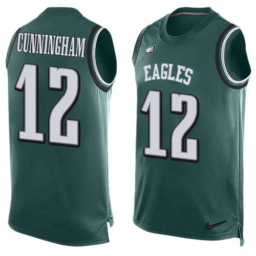Mens Philadelphia Eagles 12 Randall Cunningham Midnight Green Hot Pressing Player Name Number Nike Nfl Tank Top Jersey