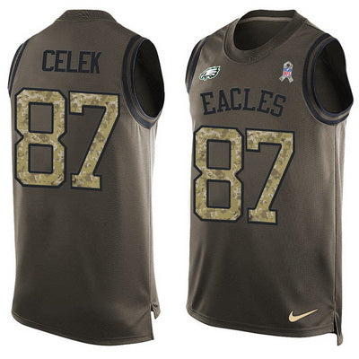 Mens Philadelphia Eagles 87 Brent Celek Green Salute To Service Hot Pressing Player Name Number Nike Nfl Tank Top Jersey