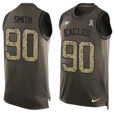 Mens Philadelphia Eagles 90 Marcus Smith Green Salute To Service Hot Pressing Player Name Number Nike Nfl Tank Top Jersey