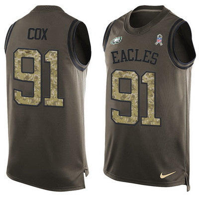 Mens Philadelphia Eagles 91 Fletcher Cox Green Salute To Service Hot Pressing Player Name Number Nike Nfl Tank Top Jersey