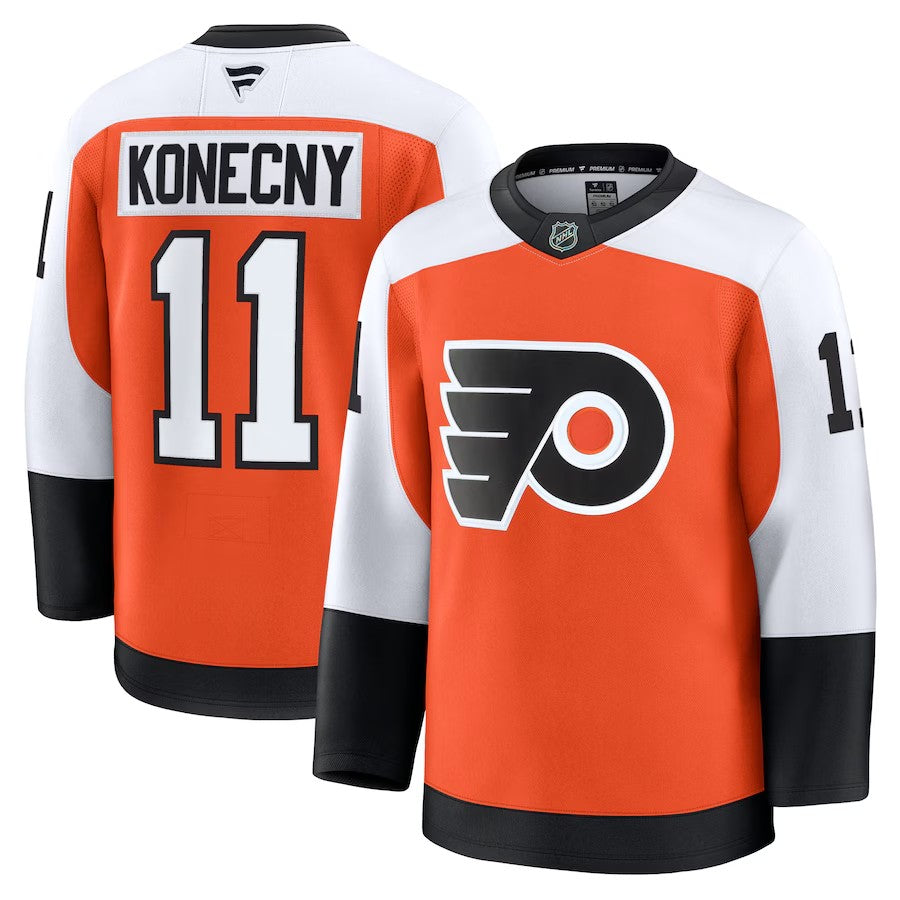 Men's Philadelphia Flyers #11 Travis Konecny Home Premium Jersey Burnt Orange