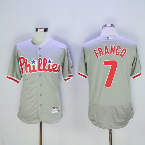 Mens Philadelphia Phillies 7 Maikel Franco Gray Road 2016 Flexbase Majestic Baseball Jersey
