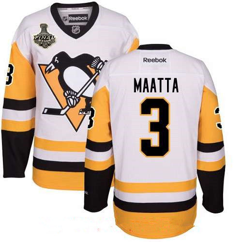 Mens Pittsburgh Penguins 3 Olli Maatta White Third 2017 Stanley Cup Finals Patch Stitched Nhl Reebok Hockey Jersey