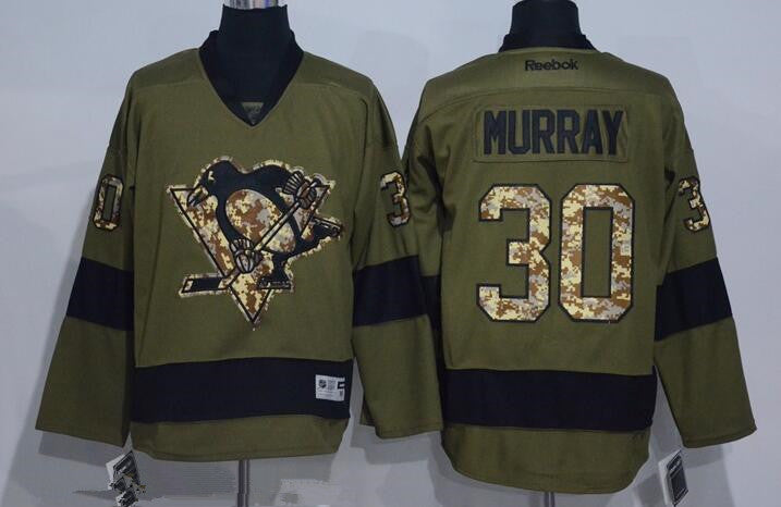 Mens Pittsburgh Penguins 30 Matt Murray Green Salute To Service Stitched Nhl Reebok Hockey Jersey