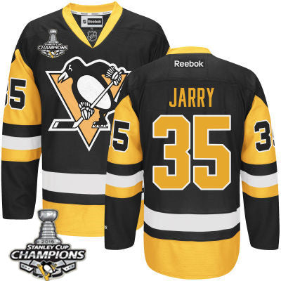 Mens Pittsburgh Penguins 35 Tristan Jarry Black Third Jersey 2017 Stanley Cup Champions Patch
