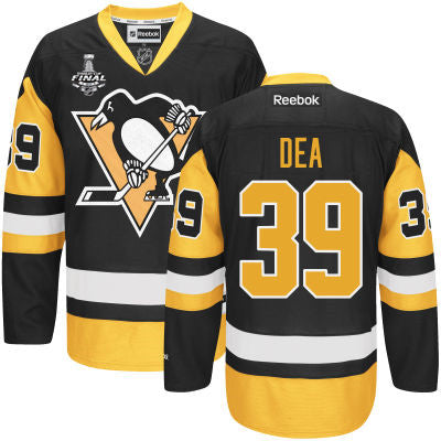 Mens Pittsburgh Penguins 39 Jean sebastien Dea Black Third 2017 Stanley Cup Nhl Finals Patch Jersey