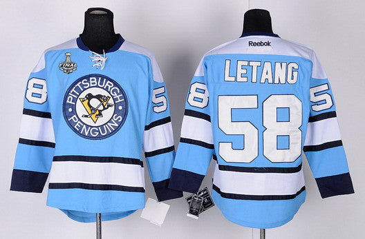 Mens Pittsburgh Penguins 58 Kris Letang Light Blue 2017 Stanley Cup Nhl Finals Patch Jersey