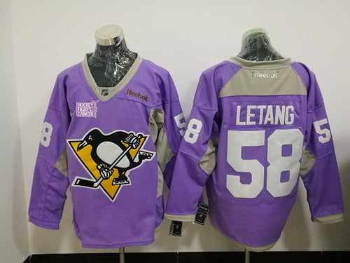 Mens Pittsburgh Penguins 58 Kris Letang Purple Pink Hockey Fights Cancer Practice Stitched Nhl Reebok Hockey Jersey