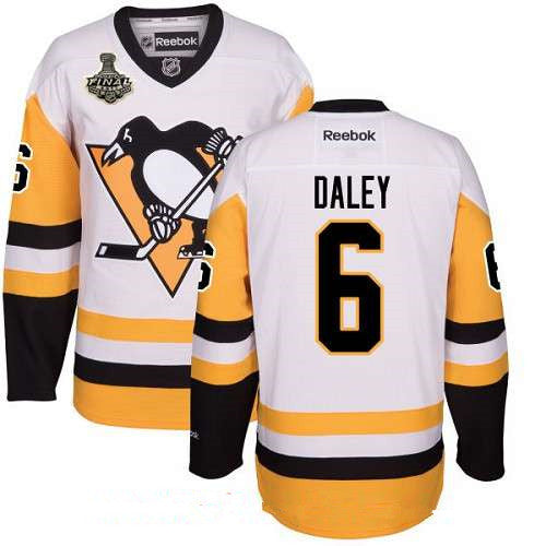 Mens Pittsburgh Penguins 6 Trevor Daley White Third 2017 Stanley Cup Finals Patch Stitched Nhl Reebok Hockey Jersey