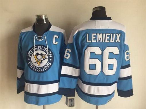 Mens Pittsburgh Penguins 66 Mario Lemieux 1960 Light Blue Ccm Vintage Throwback Hockey Jersey